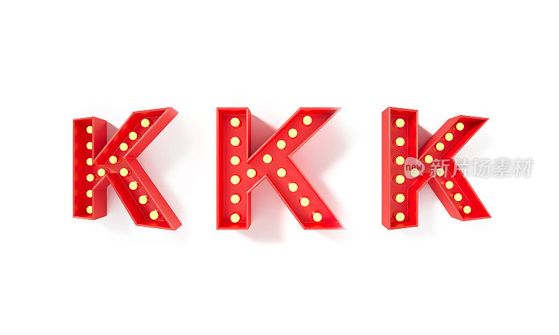 大写字母K -灯泡形成红色大写字母K在白色背景